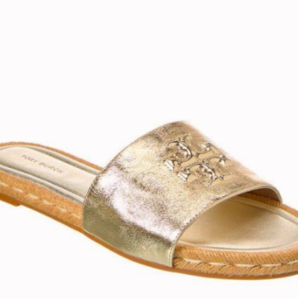 TORY BURCH Everly Leather Espadrille Slide In Gold